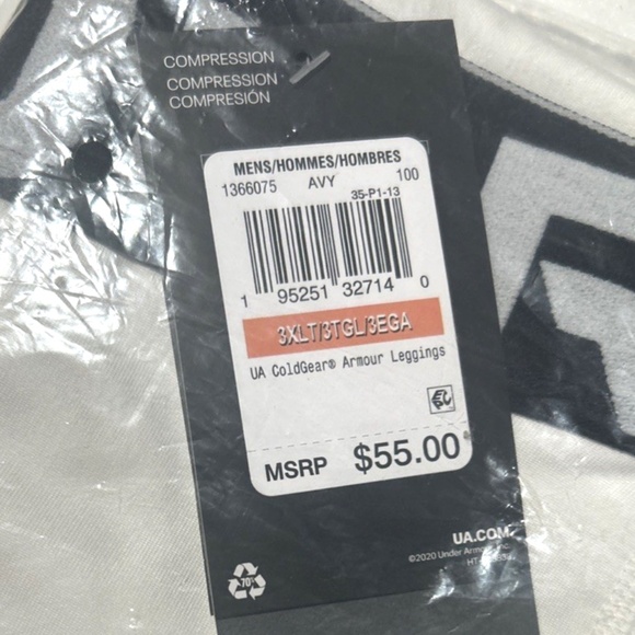 Under Armour ColdGear  Men's Leggings SZ 3XLT Tall White Compression Running NEW - Picture 7 of 7